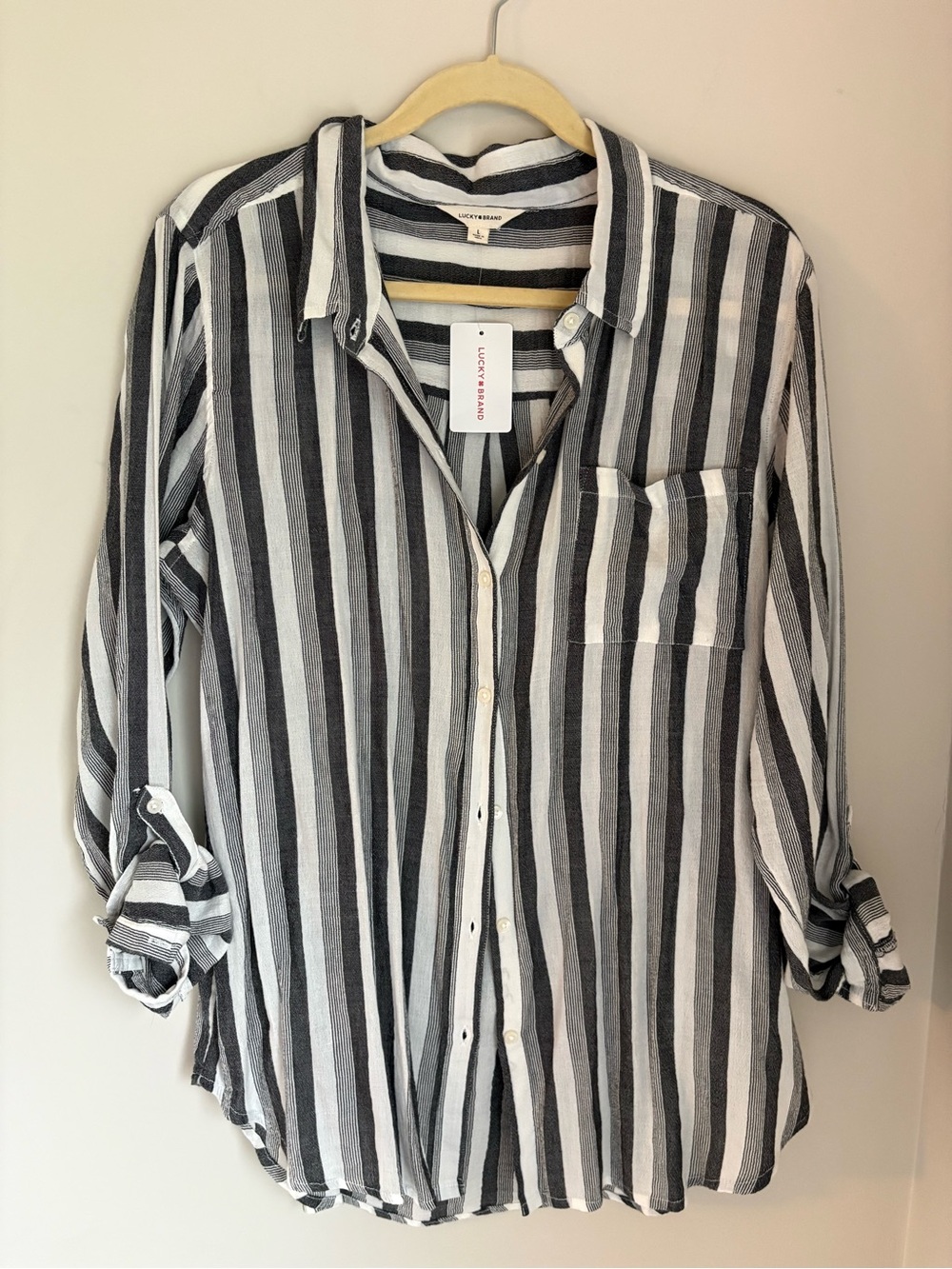 Lucky Brand Black & White Striped Button-Up Shirt